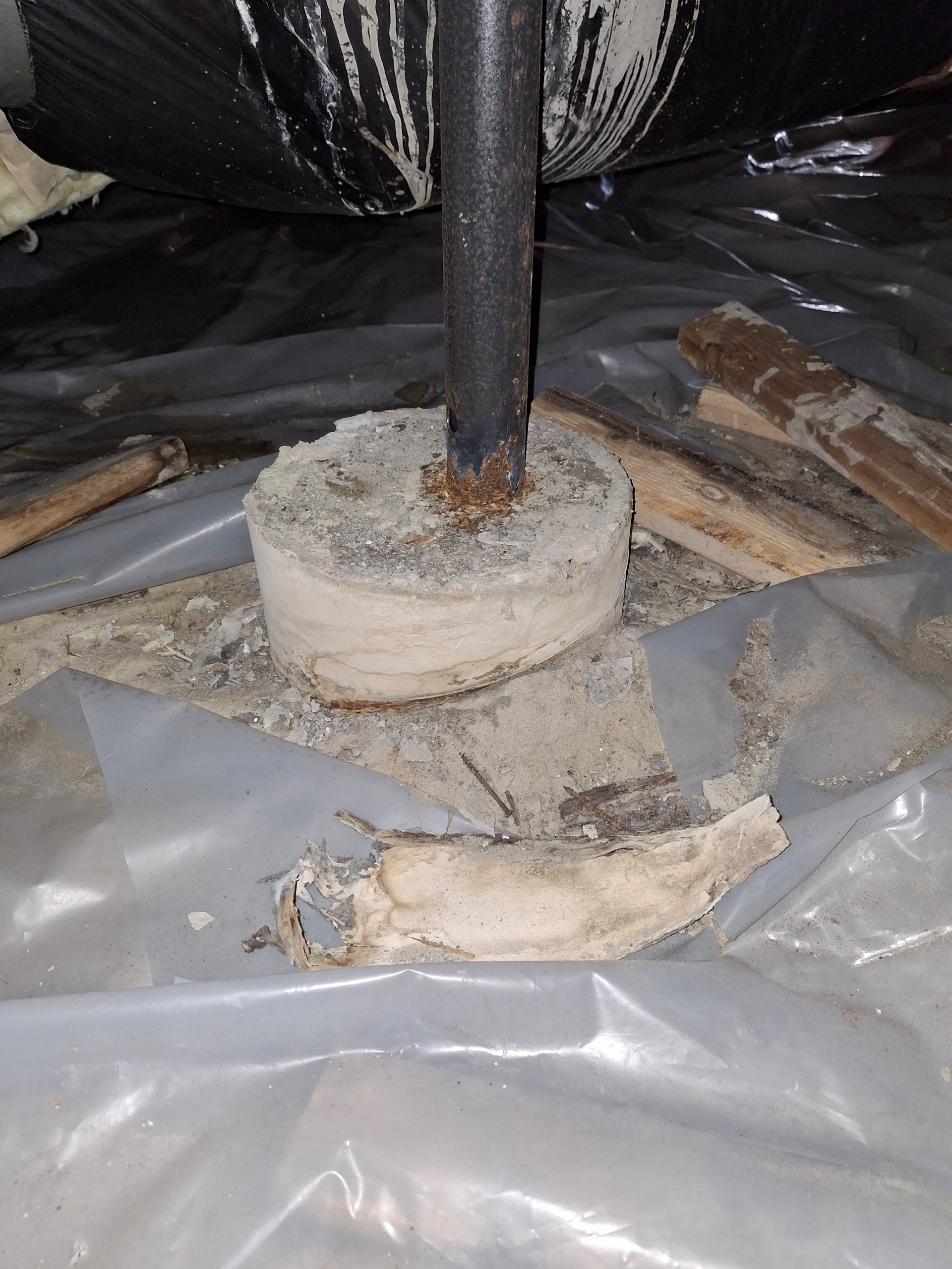 Concrete pad and adjustable column installed